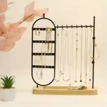 Desktop Solid Wood Base Jewelry Rack - Organizer for Watches, Earrings, Bracelets & Necklaces