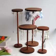 Walnut Wood Jewelry Organizer Display Stand - Necklace, Earring & Bracelet Holder Set