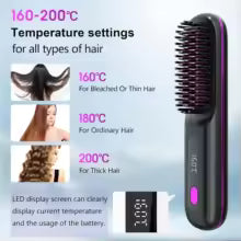 Cordless Hair Straightener Brush – USB Rechargeable, Anti-Scald, LED Display