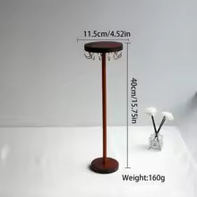 Walnut Wood Jewelry Organizer Display Stand - Necklace, Earring & Bracelet Holder Set