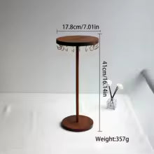 Walnut Wood Jewelry Organizer Display Stand - Necklace, Earring & Bracelet Holder Set