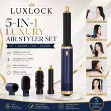 LUXLOCK Professional 5-in-1 Hair Styling Set – Curler, Straightener & Hot Air Comb