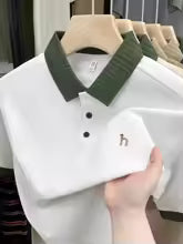 Men's Short Sleeve Polo Shirt - Embroidered Logo, Contrast Collar, Golf & Casual Wear