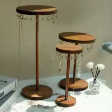 Walnut Wood Jewelry Organizer Display Stand - Necklace, Earring & Bracelet Holder Set