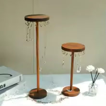 Walnut Wood Jewelry Organizer Display Stand - Necklace, Earring & Bracelet Holder Set
