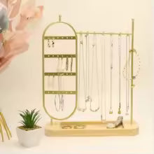 Desktop Solid Wood Base Jewelry Rack - Organizer for Watches, Earrings, Bracelets & Necklaces