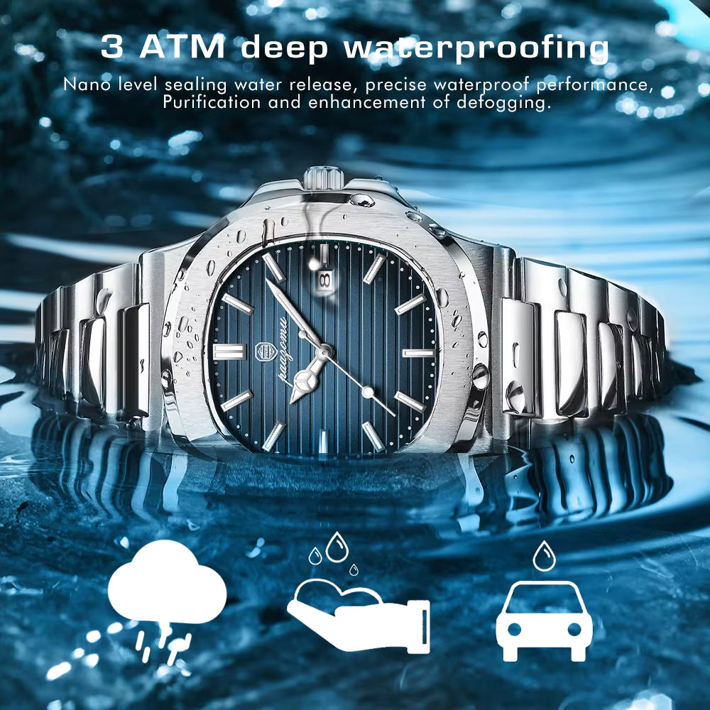 PAAZOMU Luxury Men's Quartz Wristwatch - Stainless Steel, Waterproof, Luminous Date Display
