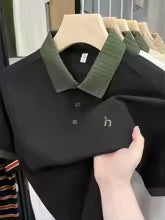 Men's Short Sleeve Polo Shirt - Embroidered Logo, Contrast Collar, Golf & Casual Wear