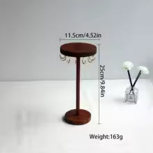 Walnut Wood Jewelry Organizer Display Stand - Necklace, Earring & Bracelet Holder Set