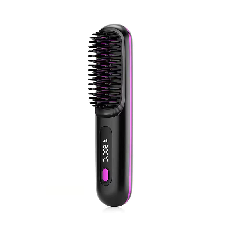 Cordless Hair Straightener Brush – USB Rechargeable, Anti-Scald, LED Display
