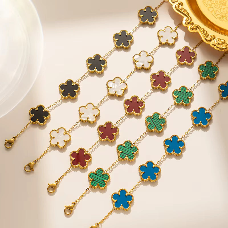 Luxury Stainless Steel Five Flower Bracelet for Women – Adjustable Fashion Jewelry