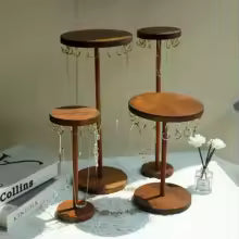 Walnut Wood Jewelry Organizer Display Stand - Necklace, Earring & Bracelet Holder Set