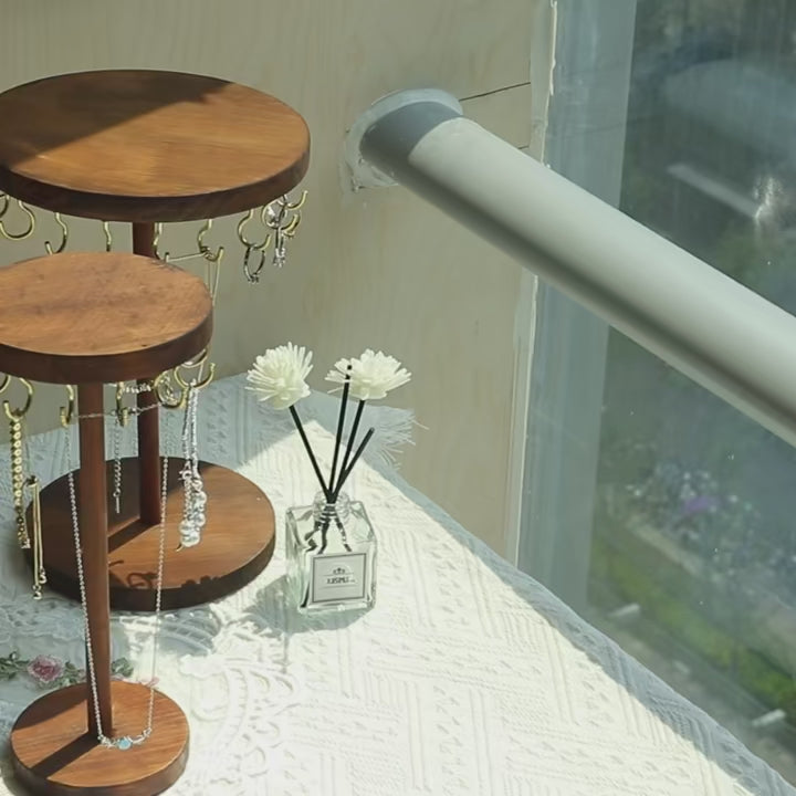 Walnut Wood Jewelry Organizer Display Stand - Necklace, Earring & Bracelet Holder Set